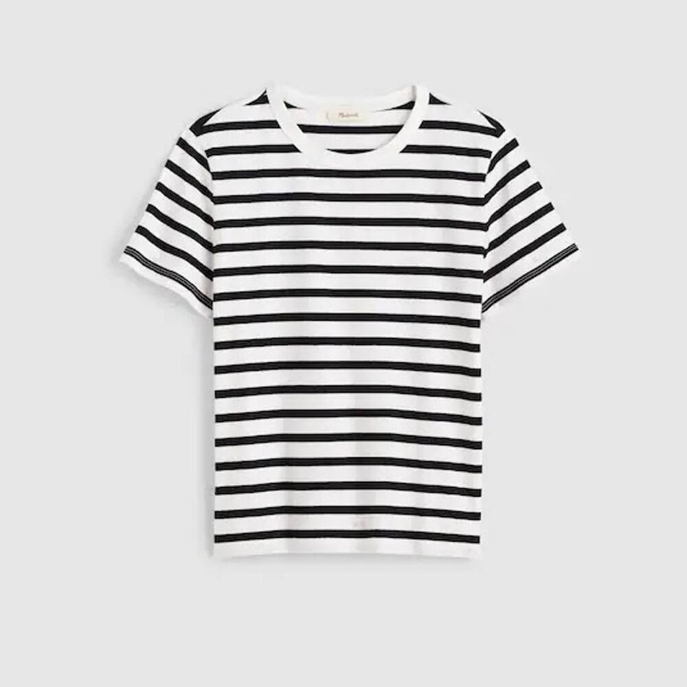 NWT Madewell Perfect Crewneck Tee Allday Jersey Black White Stripe Size XXS
